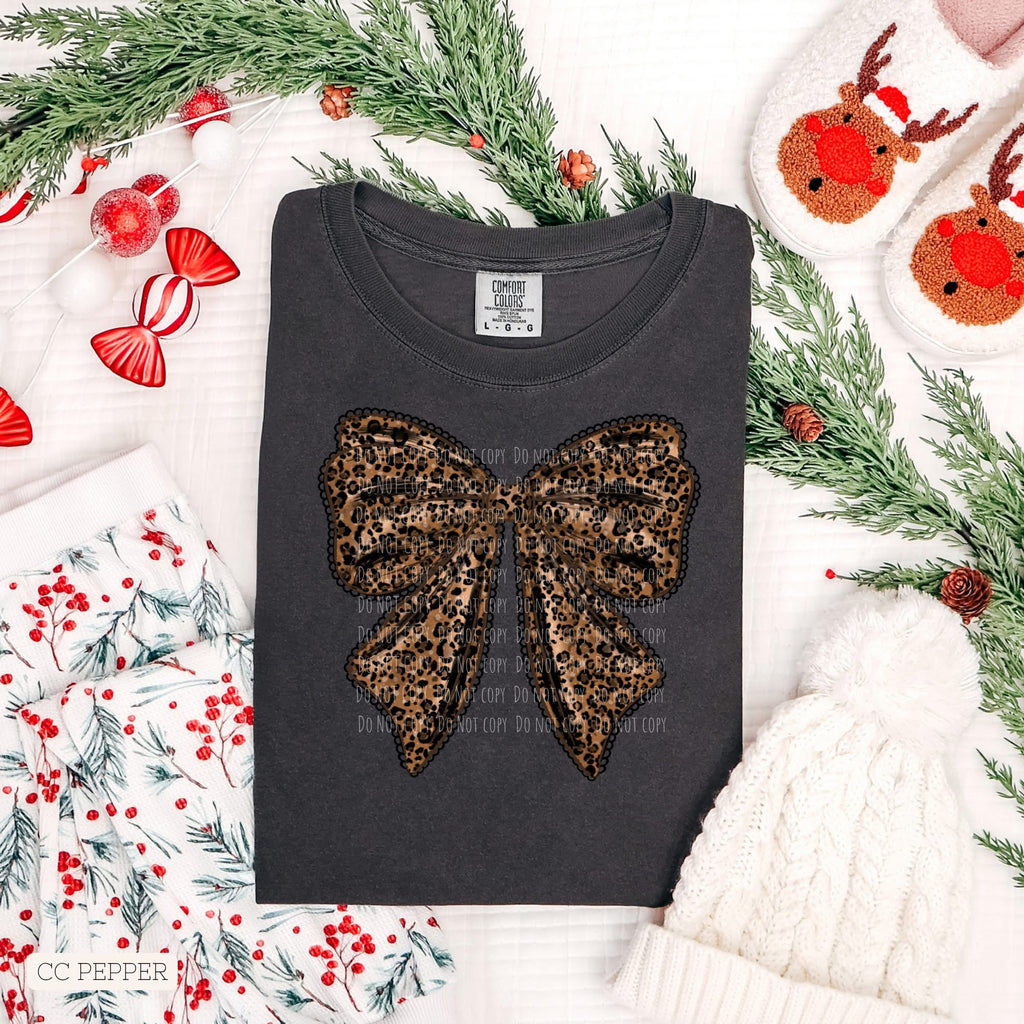 Leopard Print Bow • ADULT Comfort Color T-Shirt